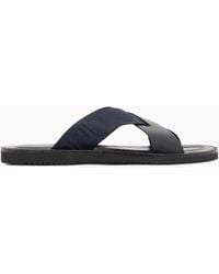 Emporio Armani - Leather Cross-Over Sandals With Logo Tape - Lyst