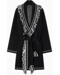 Emporio Armani - Oversized Cardigan With Fringed Edges And Jacquard Motif - Lyst