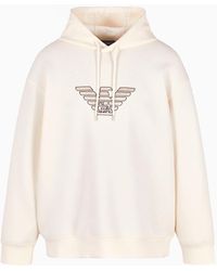 Emporio Armani - Oversized Double-jersey Hooded Sweatshirt With Logo Embroidery Trim - Lyst