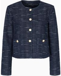 Emporio Armani - Check Motif Jacquard Denim Jacket - Lyst