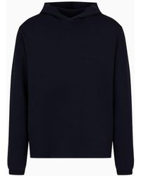 Emporio Armani - Oversized Hooded Jumper In A Plain-knit Viscose - Lyst