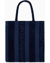 Emporio Armani - Beachwear Shopper Aus Frottee Mit Streifen Und Logo - Lyst