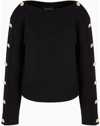 Emporio Armani - Boat-neck Sweatshirt With Golden Buttons - Lyst