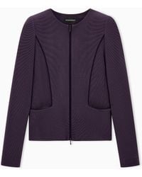 Emporio Armani - Slim Fit Ottoman Jersey Blazer With Round Neck And Front Zip - Lyst