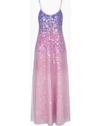 Emporio Armani - Silk Organza Dress With Gradient Shade Motif And All-Over Bead And Sequin Embroidery - Lyst
