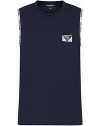 Emporio Armani - Cotton Loungewear Tank Top With Logo Piping And Patch - Lyst