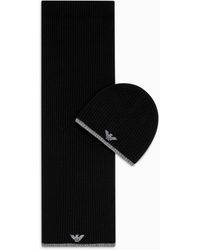 Emporio Armani - Hat And Scarf Set With Embroidered Eagle - Lyst