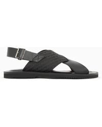 Emporio Armani - Leather And Jacquard Cross-Over Sandals - Lyst