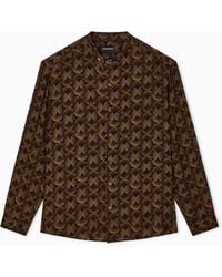 Emporio Armani - Printed Crepon Fabric Shirt With Guru Collar - Lyst