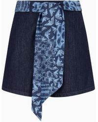 Emporio Armani - Pantalones Cortos J77 De Cintura Alta De Denim Con Fajín Estampado - Lyst