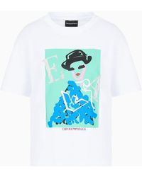 Emporio Armani - T-shirt In Jersey Organico Con Stampa E Strass Asv - Lyst