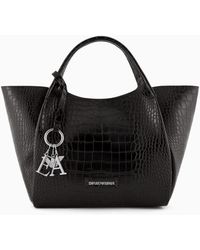 Emporio Armani - Shopper Bag With Mock-croc Finish And Logo Charm - Lyst