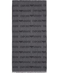 Emporio Armani - Bufanda De Mezcla De Lana Virgen Con Inscripción De Logotipo En Tejido Jacquard Y Flecos - Lyst
