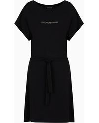 Emporio Armani - Stretch-viscose Beachwear Dress With Micro-studded Logo And Sash - Lyst