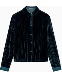 Emporio Armani - Plissé Velvet Shirt With A Classic Collar And Long Sleeves - Lyst