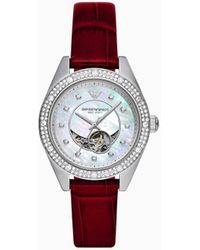 Emporio Armani - Automatic Red Leather Watch - Lyst