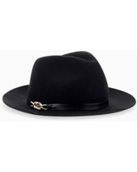 Emporio Armani - Merino Wool Fedora Hat With A Leather Band And Chain Detail - Lyst