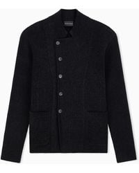 Emporio Armani - Signature Capsule Collection Ribbed Knit Jacket With An Off-Centre Fastening - Lyst
