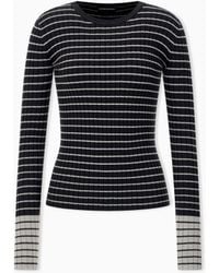 Emporio Armani - Slim Fit Ribbed Pullover With Crew Neck And Striped Pattern - Lyst