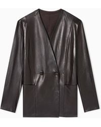 Emporio Armani - Raw-Cut Glove-Quality Lambskin Nappa Leather Blazer - Lyst