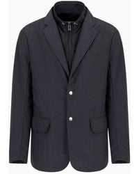 Emporio Armani - Single-breasted Jacket With Full-zip Detachable Inner Panel In Lightweight Nylon Seersucker - Lyst