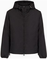 Emporio Armani - Hooded Nylon Jacket With All-over Jacquard Monogram - Lyst