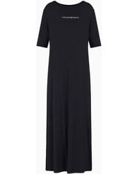 Emporio Armani - Beachwear Langes Kleid Aus Viskose-stretch Mit Logo Mit Mikro-nieten - Lyst