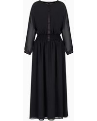Emporio Armani - Long Dress In Georgette With Gathered Waist - Lyst