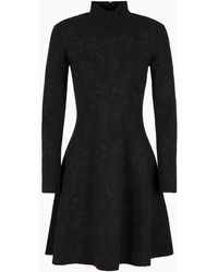 Emporio Armani - Knitted Mock-neck Dress With All-over Matching Floral Embroidery - Lyst