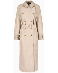Emporio Armani - Icon Double-breasted, Belted Trench Coat In Goatskin Suede - Lyst