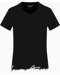 Emporio Armani - Asv Organic-jersey T-shirt With Embroidered Shaped Hem - Lyst
