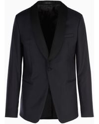 Emporio Armani - Light Worsted Virgin Wool Single-Breasted Jacket With Satin Shawl Lapels - Lyst