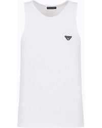 Emporio Armani - Ribbed Cotton Loungewear Tank Top With Micro Eagle Patch - Lyst