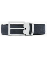 Emporio Armani - Nubuck Leather Tongue Belt With A Polished Metal Buckle - Lyst