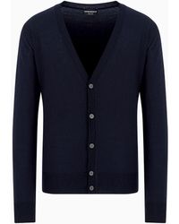 Emporio Armani - Plain-knit, Virgin-wool V-neck Cardigan - Lyst