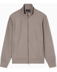 Emporio Armani - Sweatshirt Mit Durchgehendem Reißverschluss Aus Interlock-Jersey Aus Einer Lyocell-Mischung Mit Jacquard-Schriftzug - Lyst