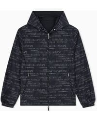 Emporio Armani - Hooded Blouson Jacket With A Zip And An All-Over Print - Lyst