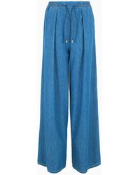 Emporio Armani - Pantalon Large Avec Cordon De Serrage En Denim Léger - Lyst