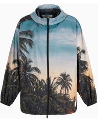 Emporio Armani - Sustainability Values Capsule Collection All-over Print Recycled Satin Hooded Blouson - Lyst