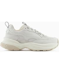 Emporio Armani - Leather Sneakers With Velvet Details And A Signature Logo - Lyst