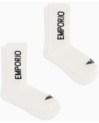 Emporio Armani - Lot De 2 paires De Chaussettes En Tissu Éponge Avec Inscription Logo Sportif - Lyst
