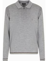 Emporio Armani - Pull À Col Polo Zippé En Laine Vierge Rase - Lyst
