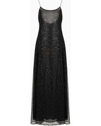 Emporio Armani - Long Tulle Dress With All-Over Micro-Sequin And Jet Embroidery - Lyst