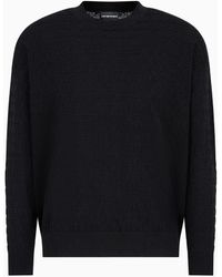 Emporio Armani - Cotton Jumper With All-over Jacquard Lettering - Lyst