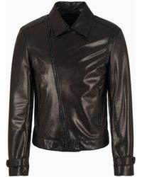 Emporio Armani - Biker Jacket In Partially Vegetable-tanned Plonge Lamb Nappa Leather - Lyst