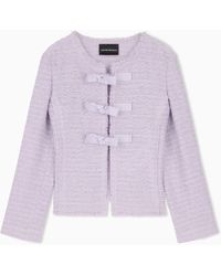 Emporio Armani - Unlined Textured Jacket With Ottoman Bows And Round Neckline - Lyst