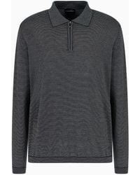 Emporio Armani - Asv Wool And Lyocell Blend Polo-Collar Jumper With Jacquard Micro Stripes - Lyst