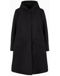 Emporio Armani - Padded, Hooded Pea Coat In Water-repellent Technical Gabardine - Lyst