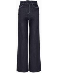 Emporio Armani - Asv J14 High-waisted Wide-leg Palazzo Jeans In A Stretch Lyocell-blend Denim With Contrasting Stitching - Lyst