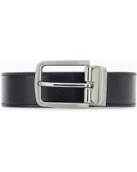 Emporio Armani - Smooth Leather Tongue Belt With An Engraved Metal Buckle - Lyst